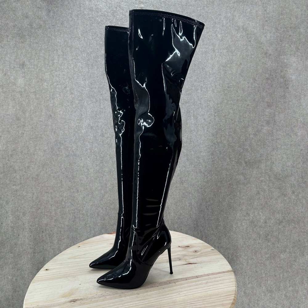 Steve Madden Black Patent Over-the-Knee Stiletto Boots